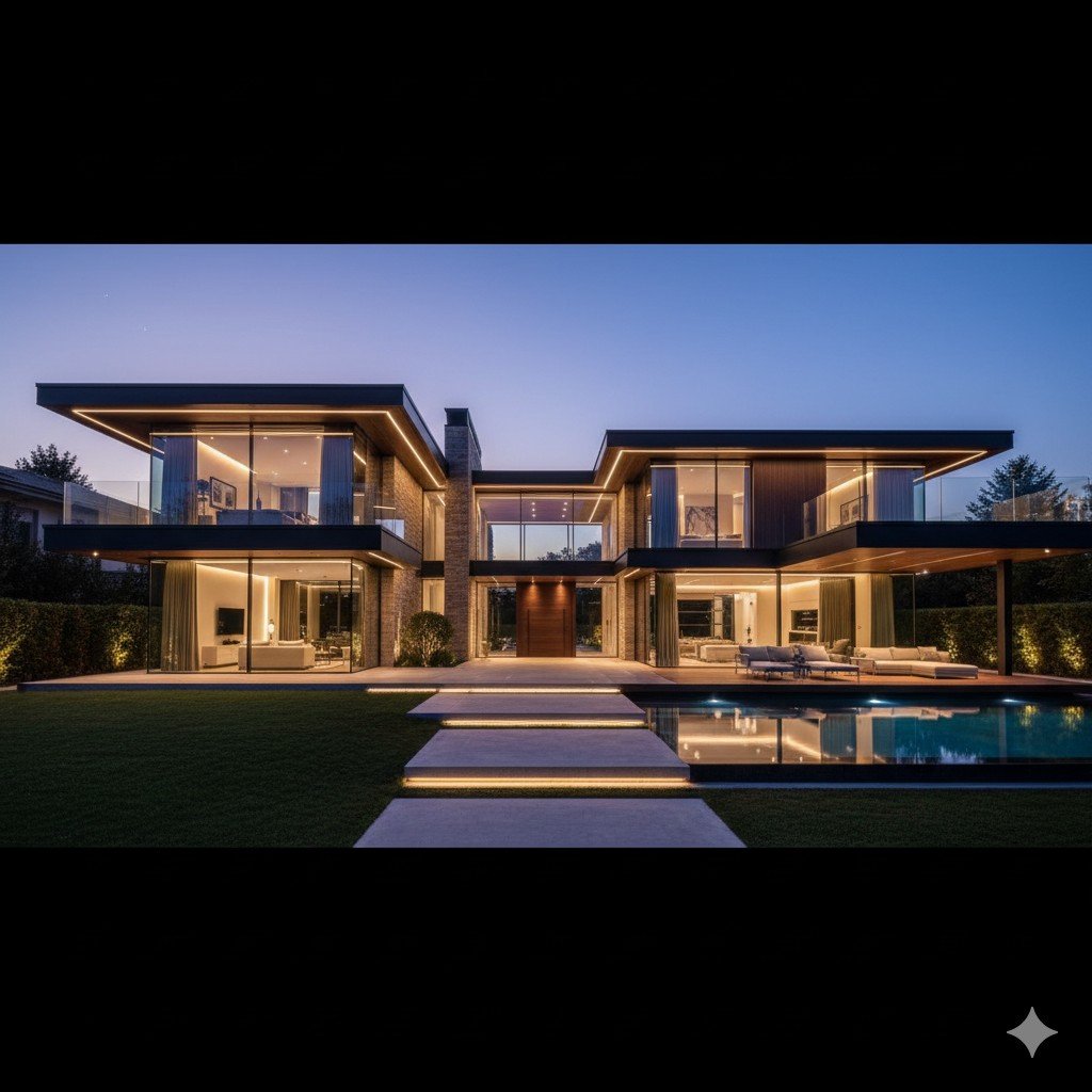 Casa moderna com automação de iluminação inteligente